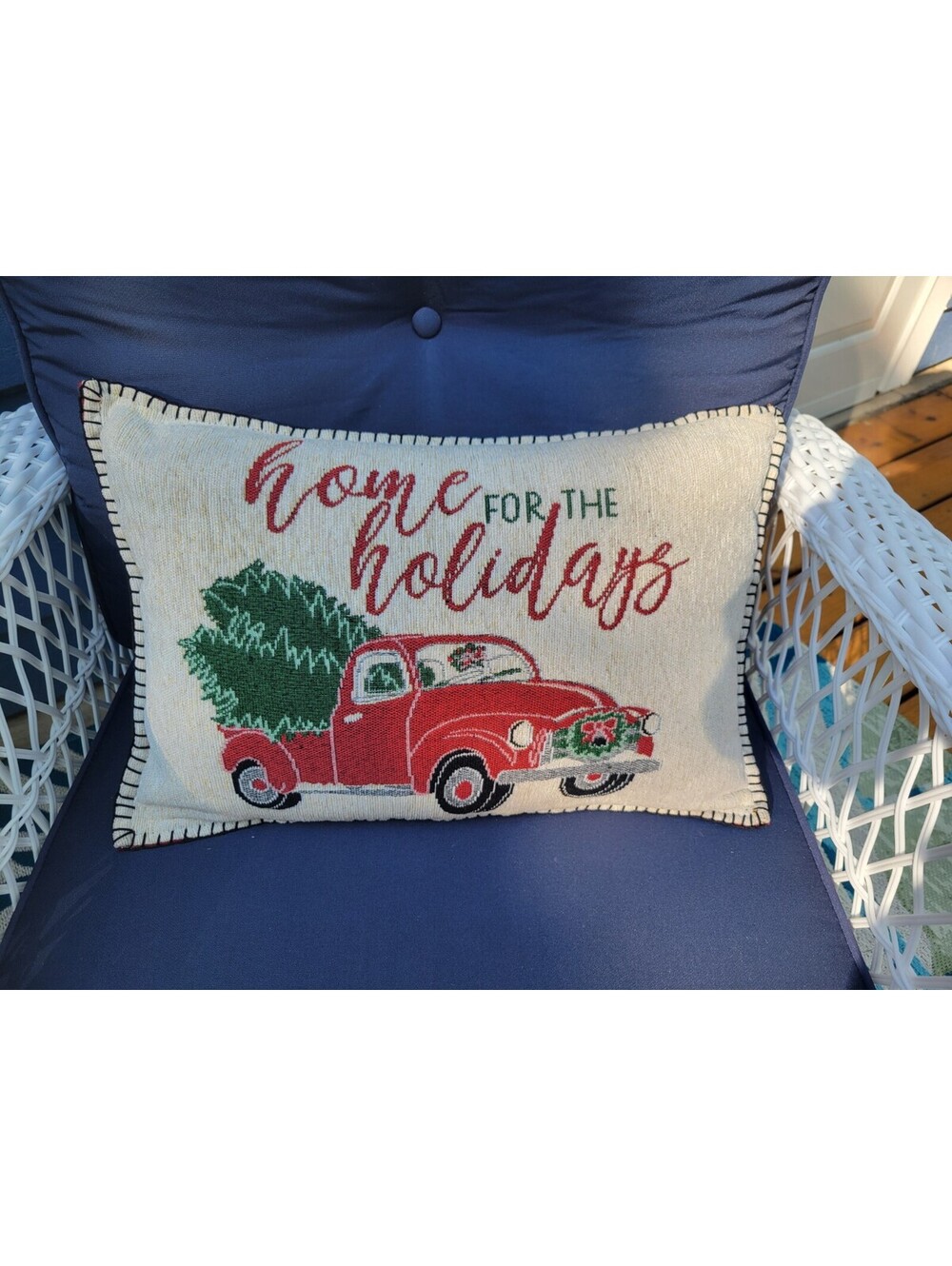 Red Truck Throw Pillows Winter Farmhouse Christmas Decor Set Of 2 New 12x18